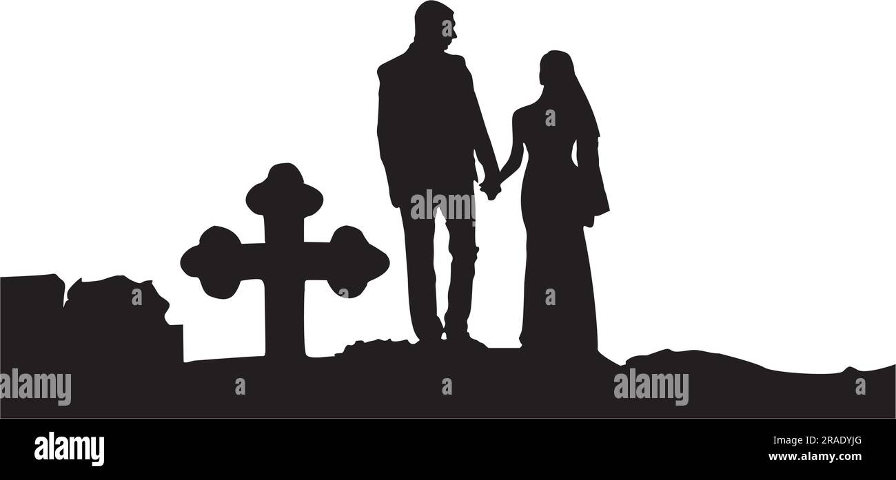 Silhouette sposo e sposa in chiesa Illustrazione Vettoriale