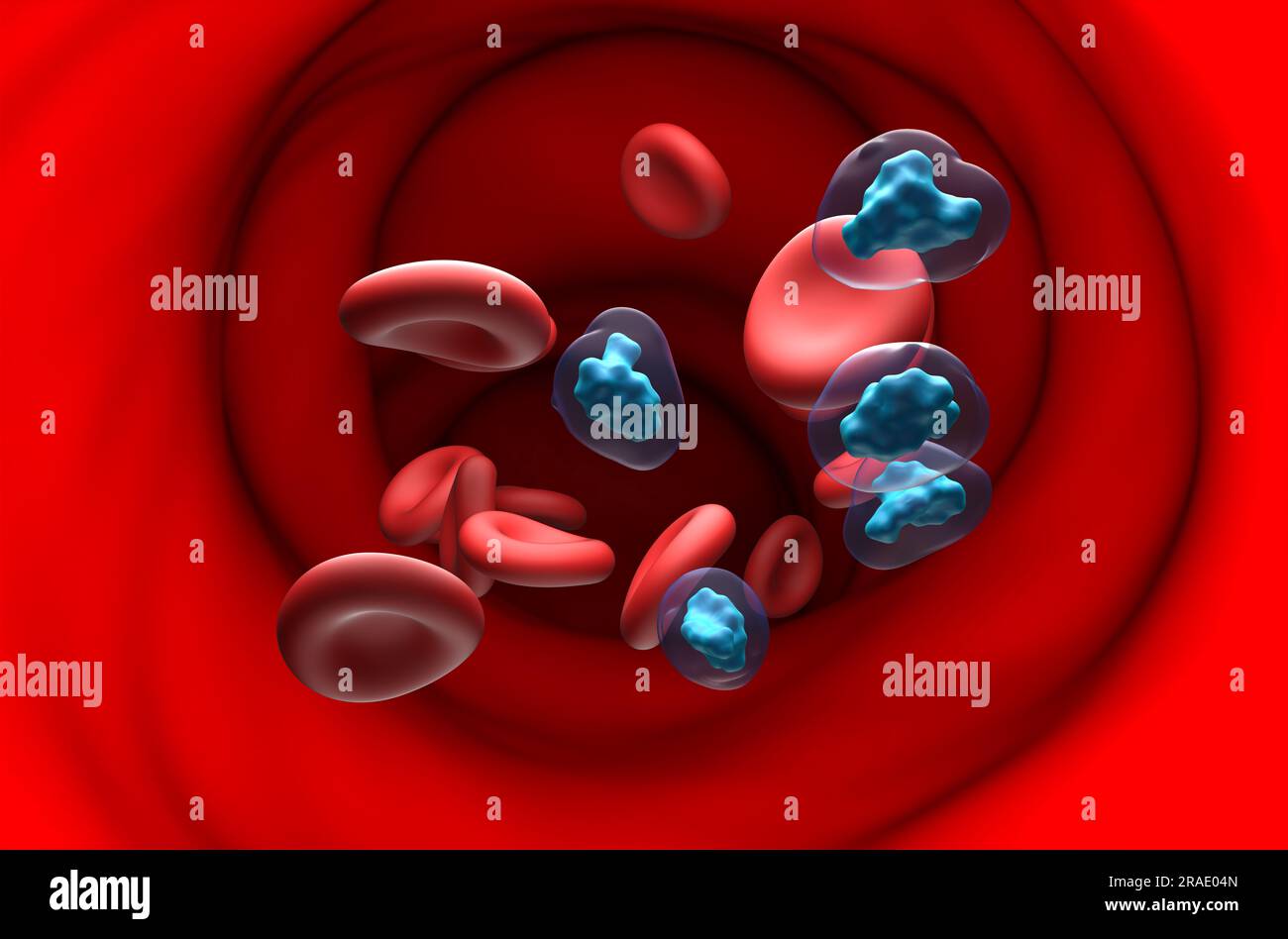 Molecole di codeina nel flusso sanguigno - Vista in sezione illustrazione 3d. Foto Stock