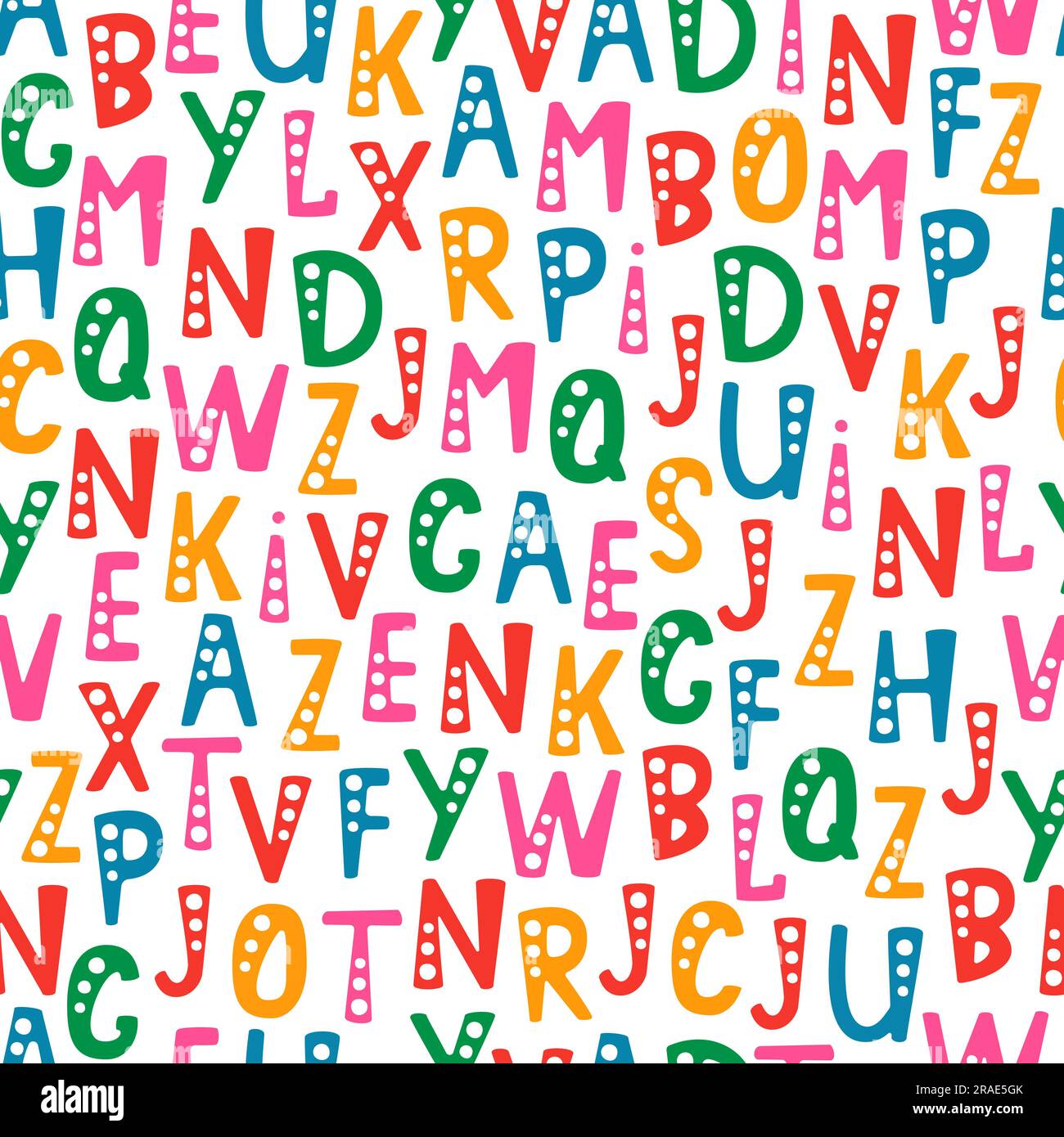 Modello vettoriale senza giunzioni con lettere dell'alfabeto in ordine casuale. Oggetti isolati su sfondo bianco. Illustrazione Vettoriale