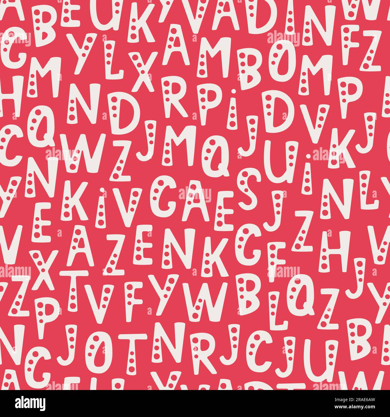 Modello vettoriale senza giunzioni con lettere dell'alfabeto in ordine casuale. Oggetti isolati su sfondo bianco. Illustrazione Vettoriale