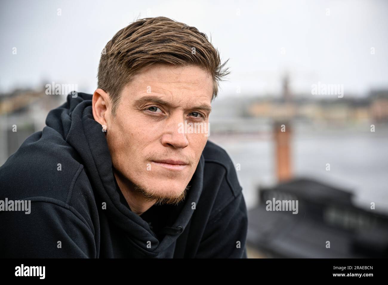 L'ex star svedese dell'NBA Jonas Jerebko viene fotografato a Stoccolma, in Svezia, lunedì 3 luglio 2023. Nel marzo 2023, Jerebko ha firmato un contratto con il CSKA Mosca Foto Stock