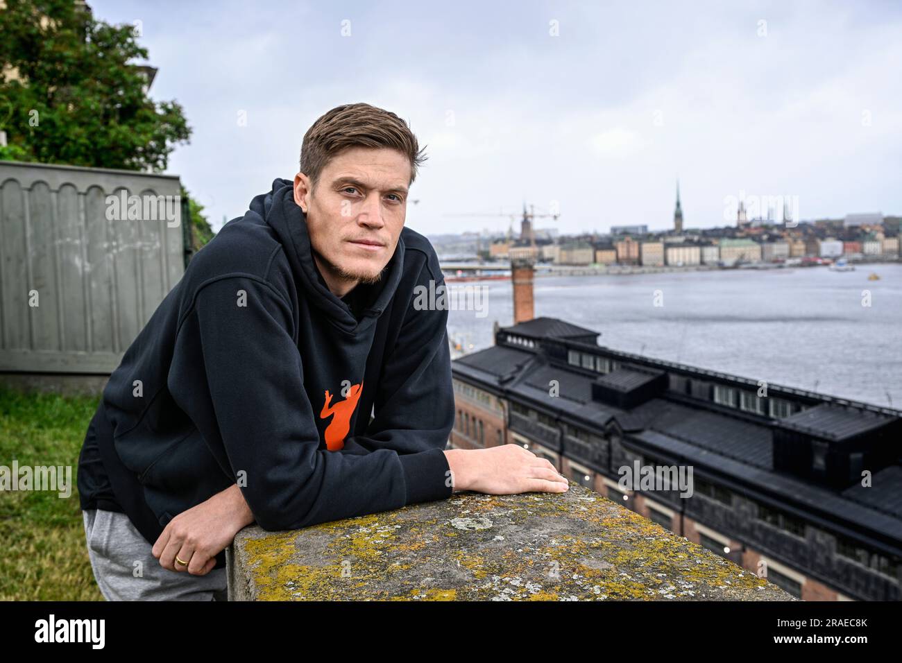 L'ex star svedese dell'NBA Jonas Jerebko viene fotografato a Stoccolma, in Svezia, lunedì 3 luglio 2023. Nel marzo 2023, Jerebko ha firmato un contratto con il CSKA Mosca Foto Stock