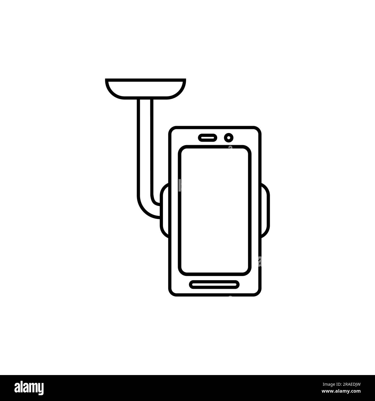 Sostegno per il telefono cellulare e la relativa icona. Delineare il telefono cellulare titolare icona vettore per il web design isolato su sfondo bianco Illustrazione Vettoriale