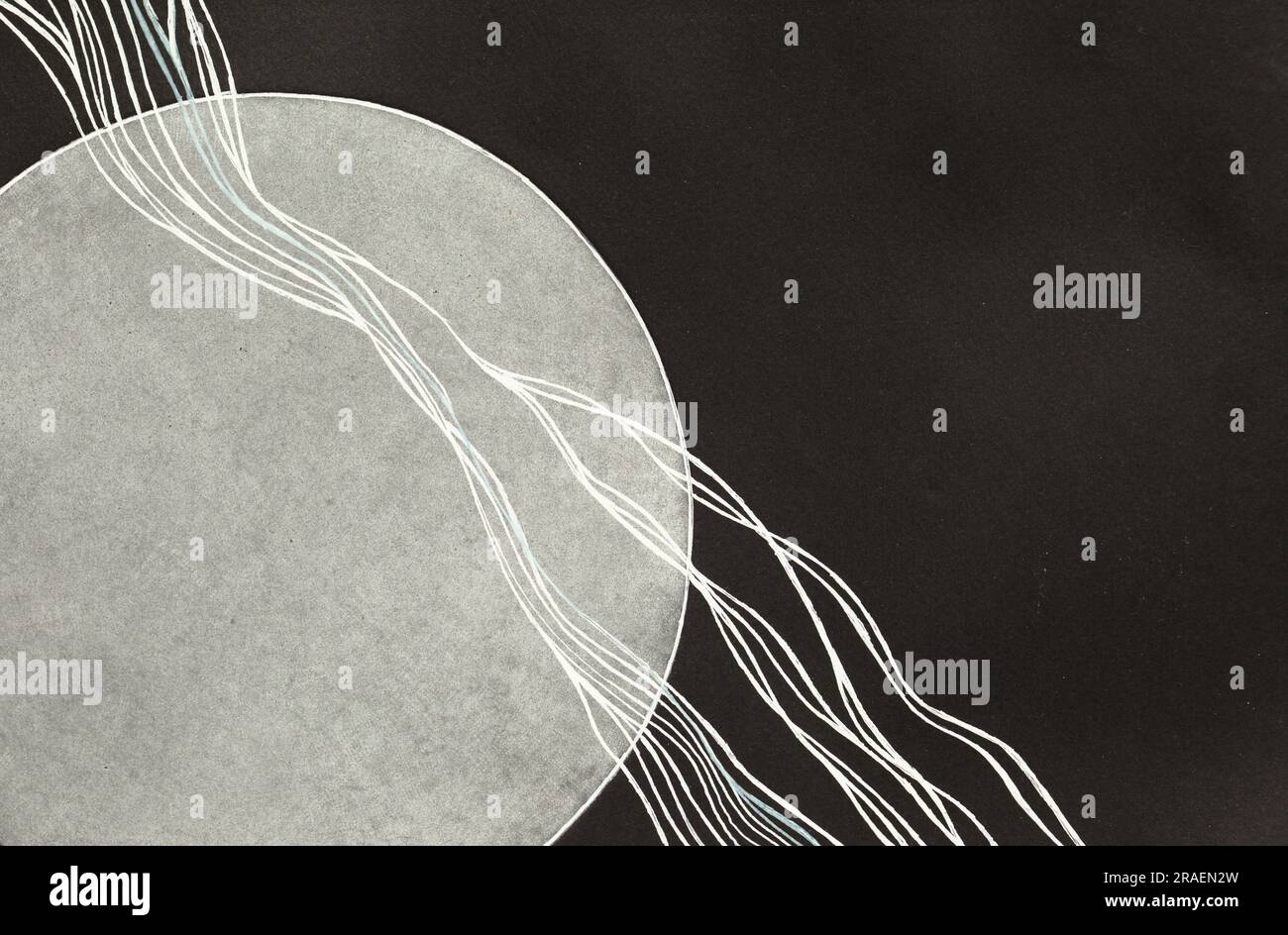 Stampa di una luna piena d'argento, impreziosita da penne in gel Foto Stock