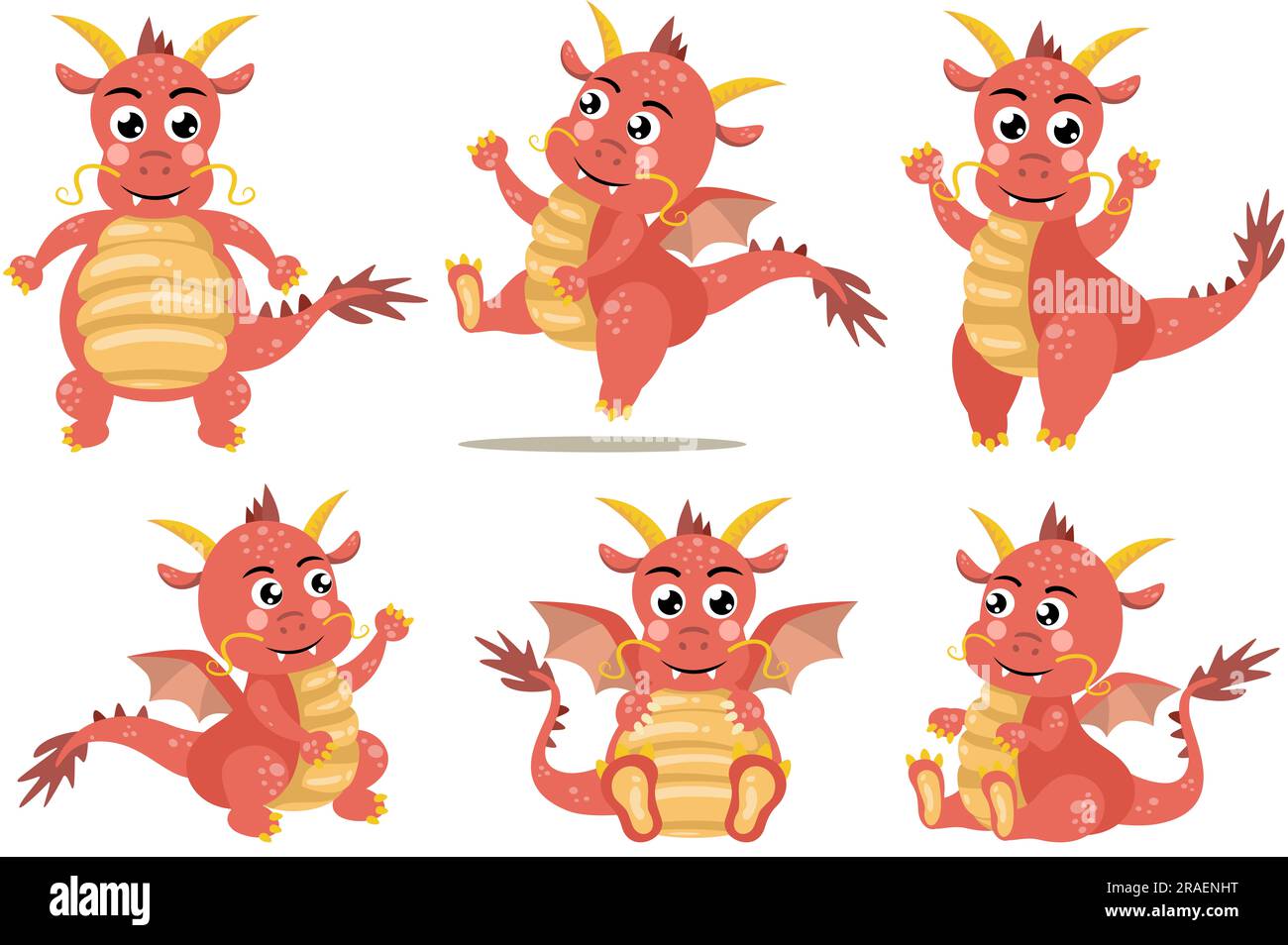 Set di drago felice e carino Foto Stock