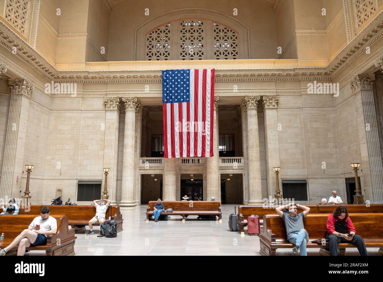 Amtrak Chicago Union Station Building all'interno della Great Hall, la stazione Amtrak di Chicago South Canal Street, West Loop. Foto Stock