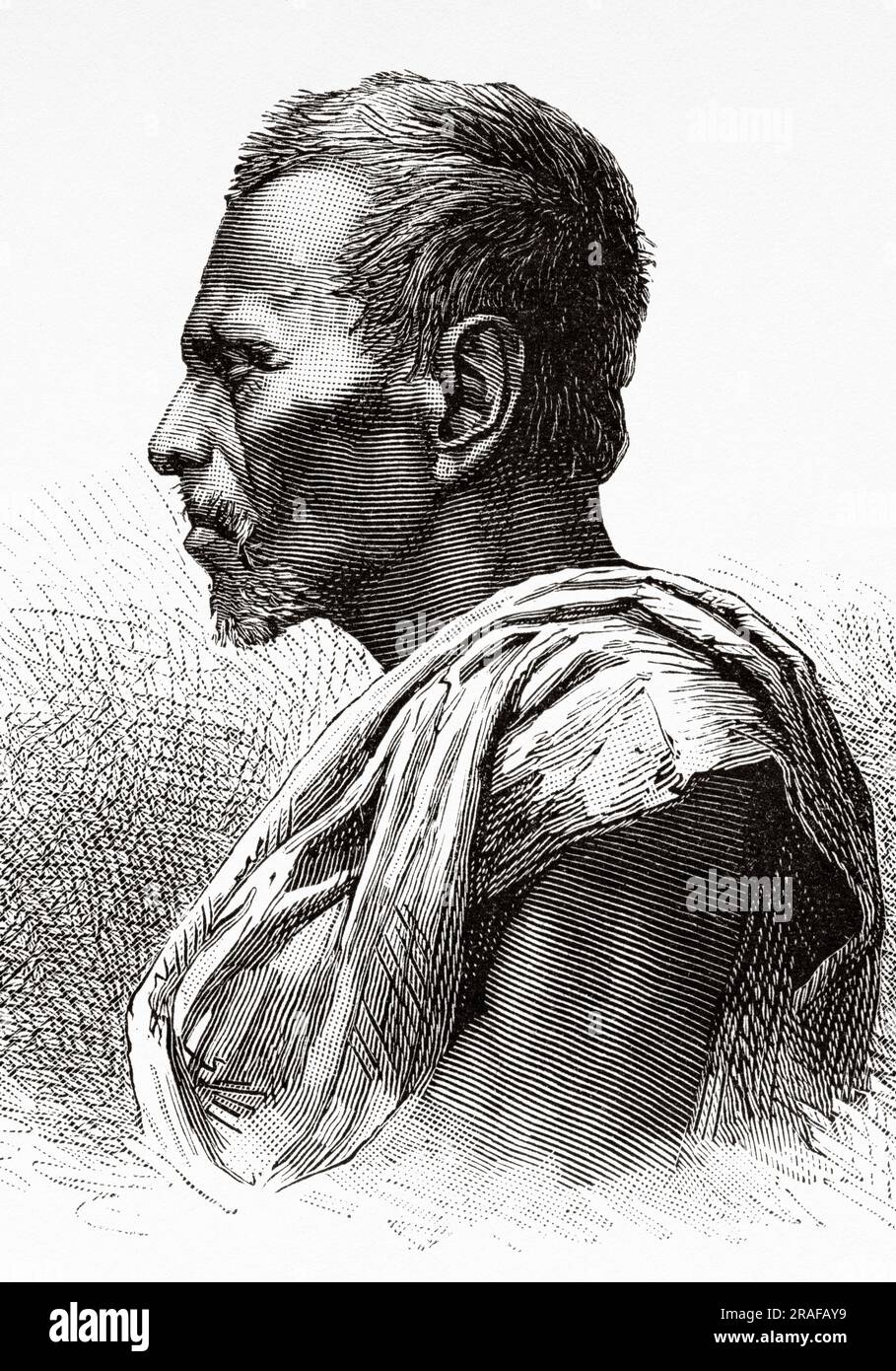 Uomo nativo di Bugis, Borneo. Indonesia. Viaggio nelle Filippine e in Malesia del Dr. J. Montano 1879-1881. Incisione del vecchio XIX secolo da le Tour du Monde 1906 Foto Stock