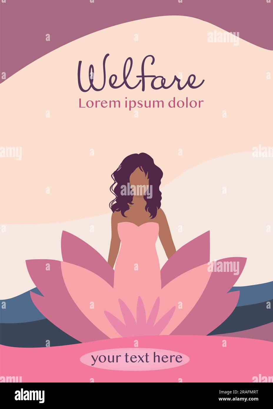 Poster modificabile -spa - beauty - olistico - welfare -Health center con fiore di loto e donna.invito o presentazione aziendale.Brochure Illustrazione Vettoriale