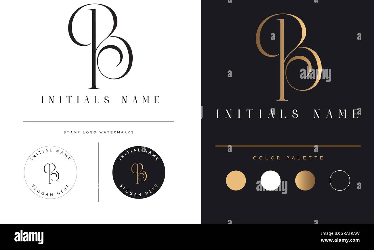 Design logo con monogramma iniziale BP o PB Luxury Text Letter Illustrazione Vettoriale