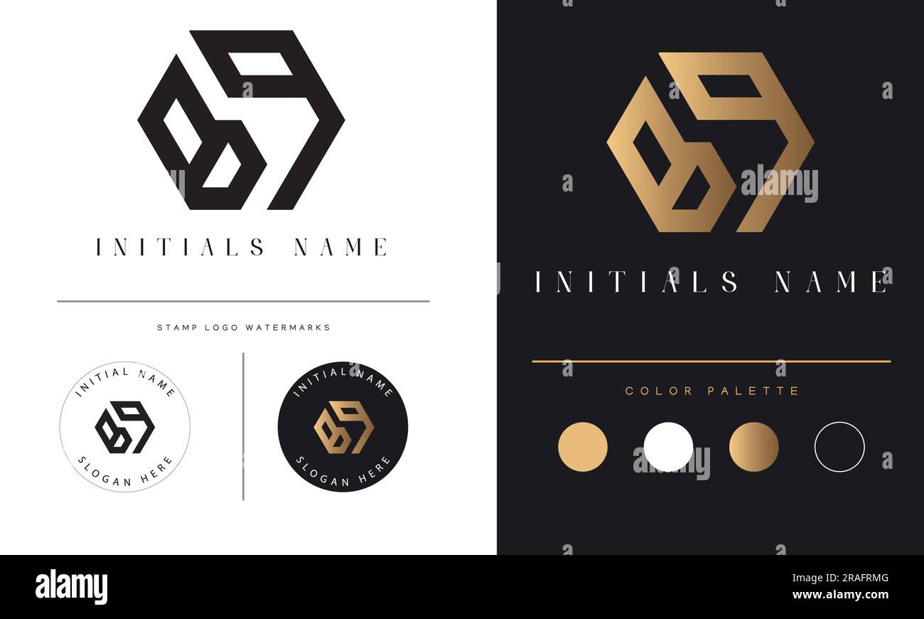Design logo con monogramma iniziale BP o PB Luxury Text Letter Illustrazione Vettoriale