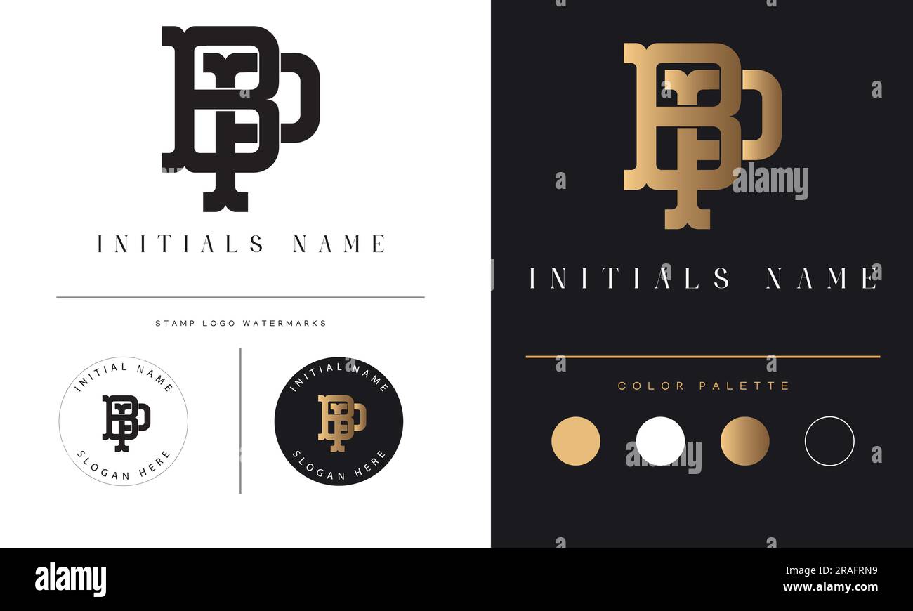 Design logo con monogramma iniziale BP o PB Luxury Text Letter Illustrazione Vettoriale