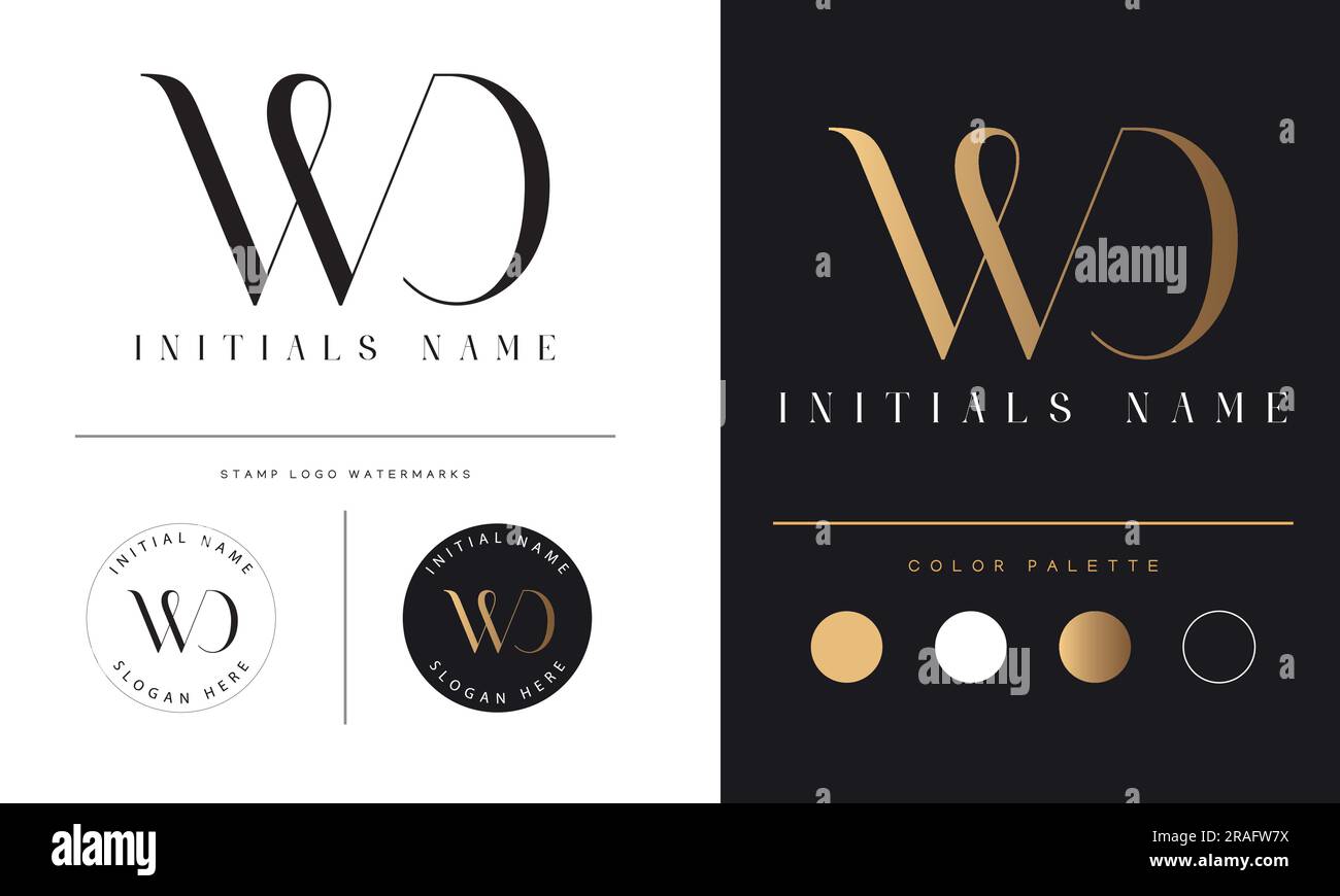 Luxury WD o DW monogramma iniziale lettera di testo Logo Design Illustrazione Vettoriale