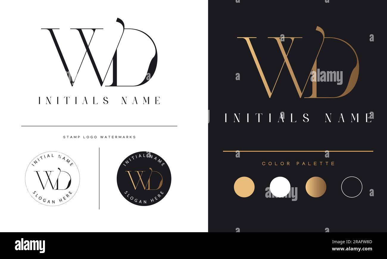 Luxury WD o DW monogramma iniziale lettera di testo Logo Design Illustrazione Vettoriale
