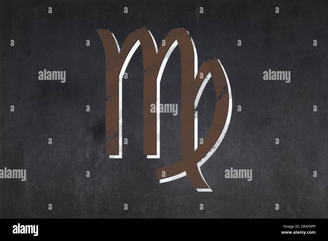 Lavagna con il segno zodiacale "Virgo" disegnato al centro. Foto Stock