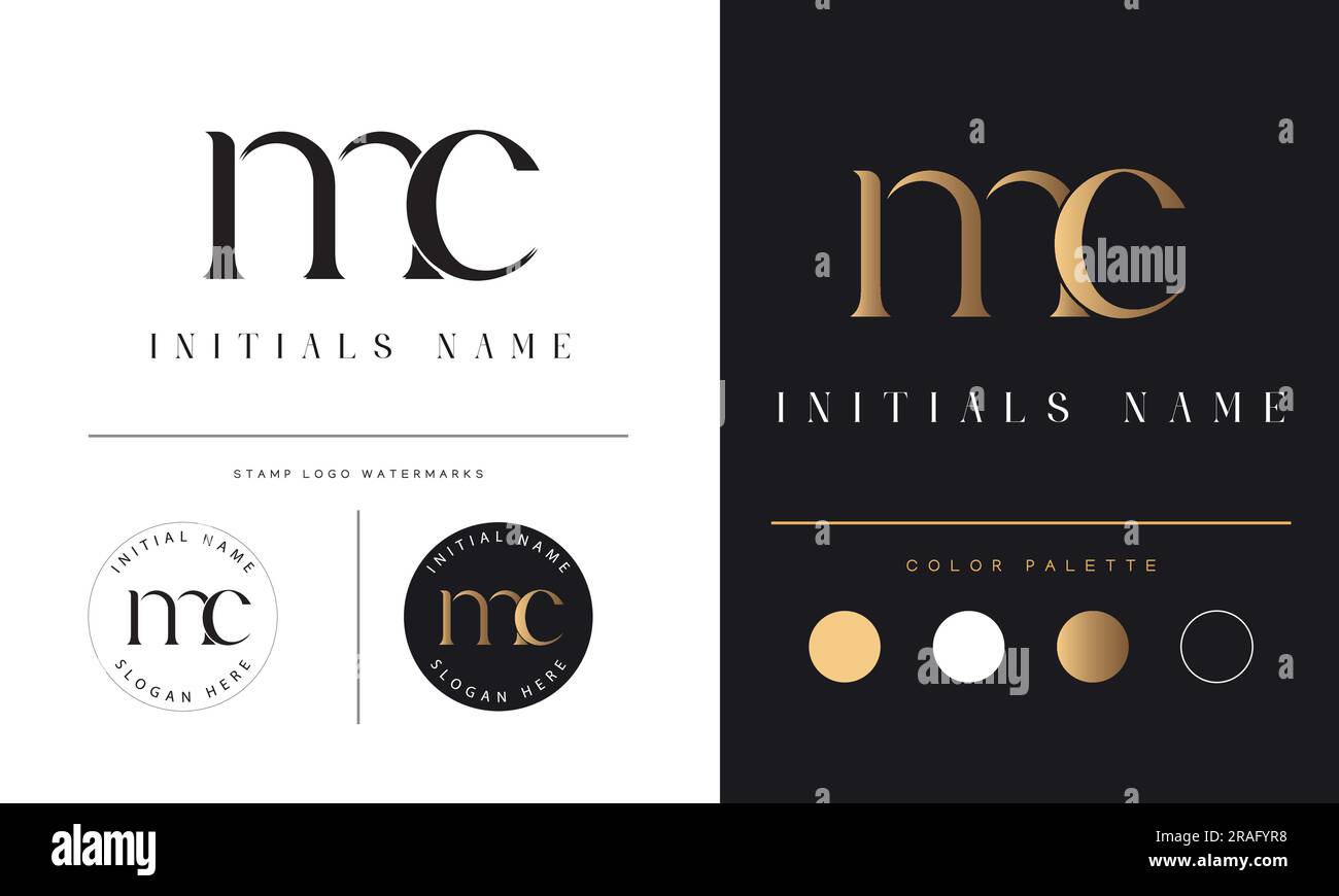 Design logo lettera di testo monogramma iniziale Luxury MC o cm Illustrazione Vettoriale