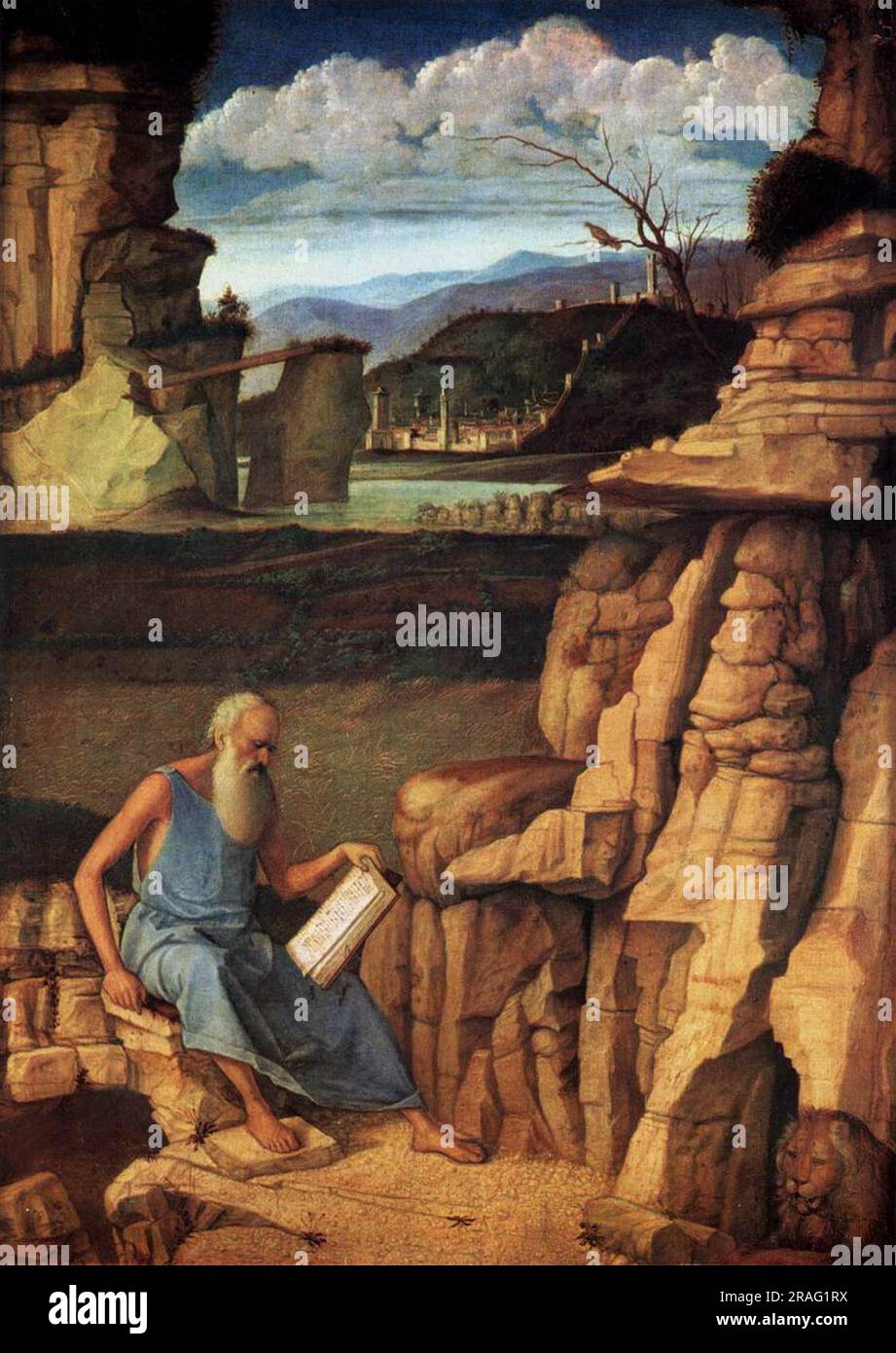 San Girolamo Reading in the Countryside 1485 di Giovanni Bellini Foto Stock