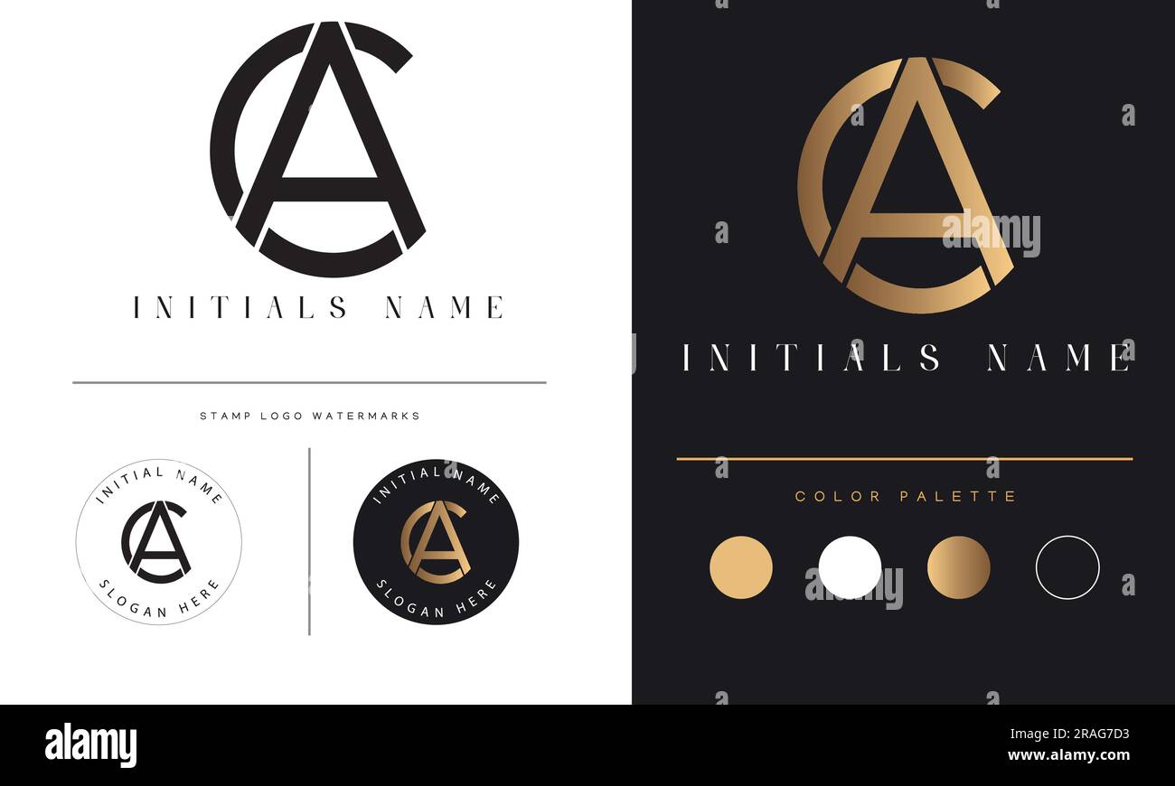 Luxury CA o AC monogramma iniziale lettera di testo Logo Design Illustrazione Vettoriale