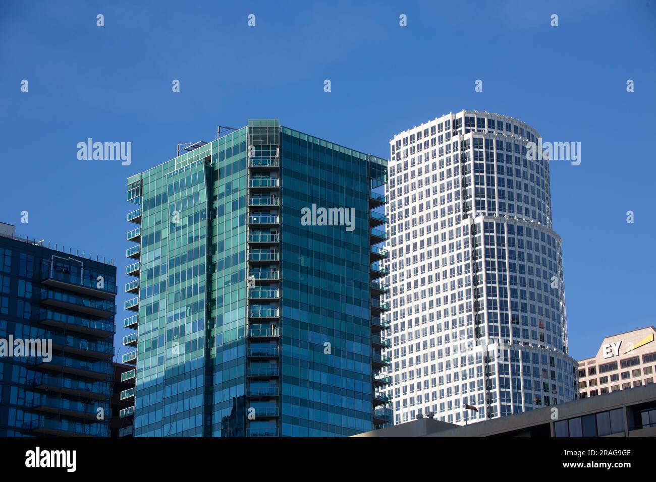 L'edificio Water Tower e la 777 Tower nel centro di Los Angeles, CA, USA Foto Stock