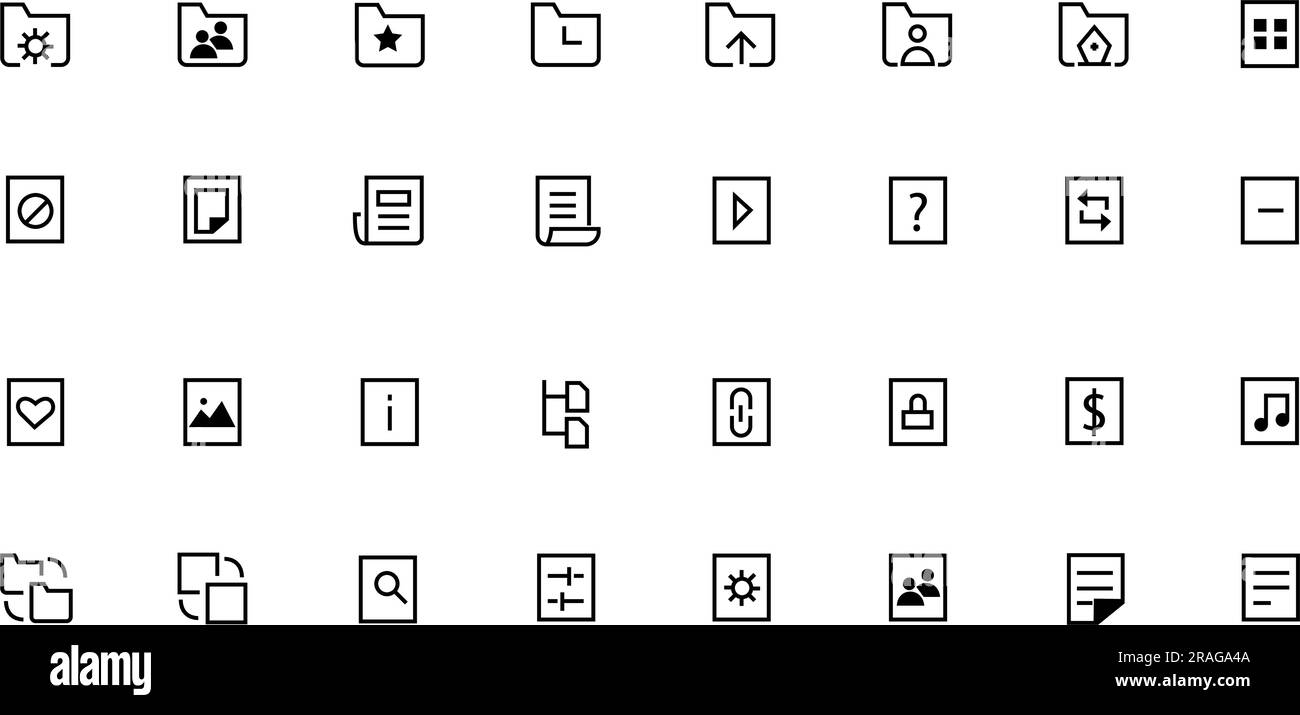 Icone delle linee vettoriali delle cartelle correlate al set semplice. Contiene icone quali archiviazione, sincronizzazione, cartella di rete e altro ancora. Tratto modificabile. Illustrazione Vettoriale
