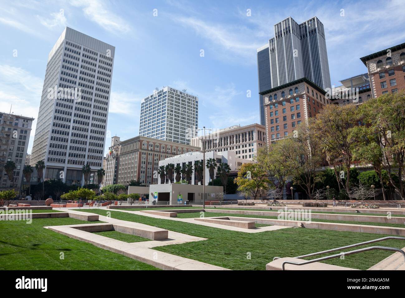 Pershing Square e il Millenium Biltmore Hotelin Downtown Los Angeles, CA, USA Foto Stock