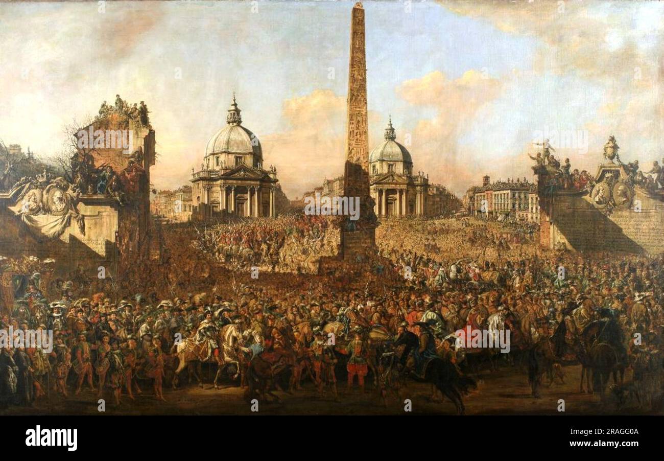 Ingresso a Roma di Jerzy Ossolinski, Emissario di Wladyslaw IV di Polonia con Papa Urbano VIII 1778 di Bernardo Bellotto Foto Stock