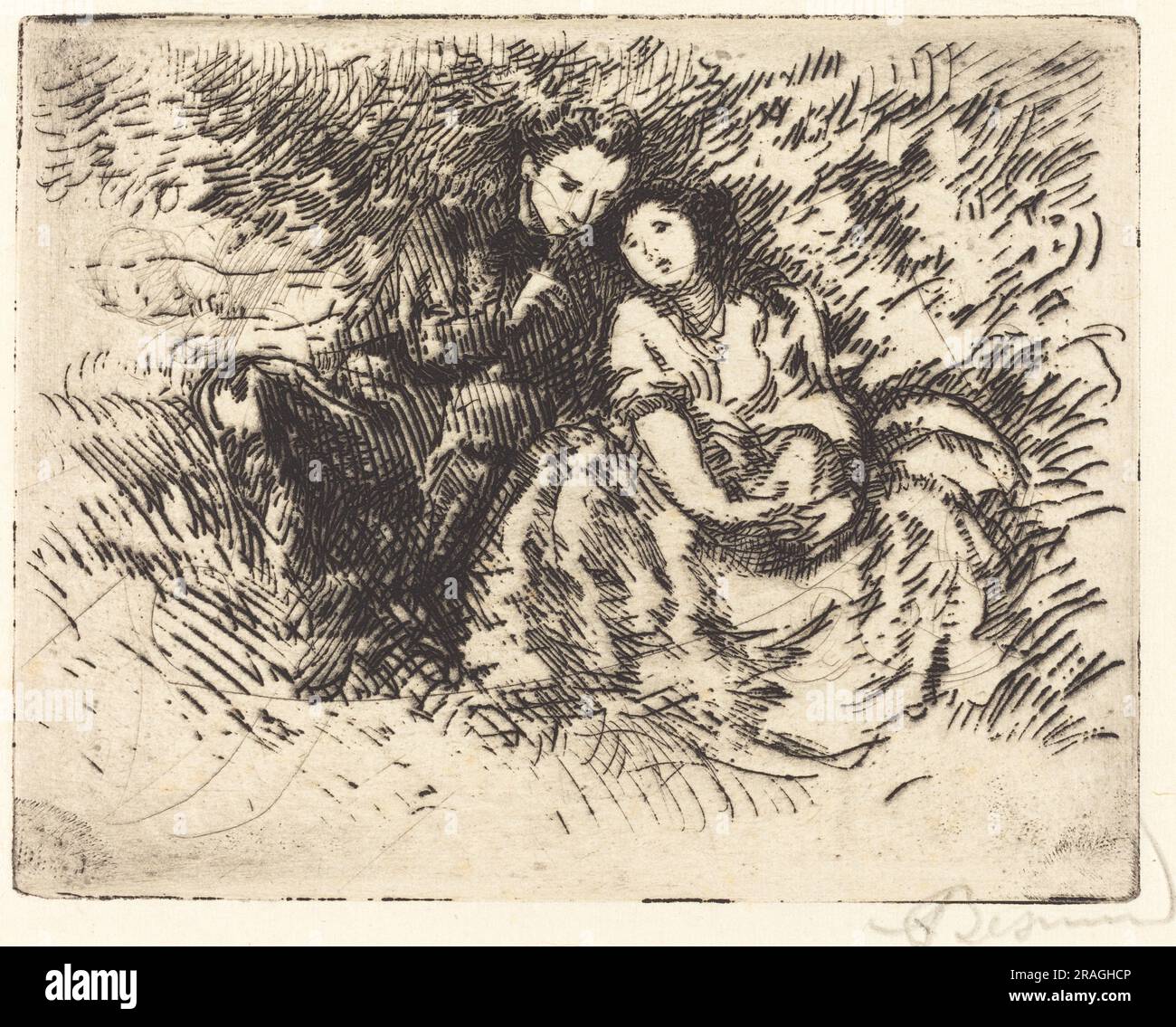 Albert Besnard, conversazione amorosa (amoreuse conversazione), 1913, incisione in nero su carta deposta, piastra: 10,8 x 13,8 cm (4 1/4 x 5 7/16 pollici) Foglio: 15,3 x 17,7 cm (6 x 6 15/16 pollici), regalo di Mr. E Mrs. Daniel Bell, in onore del 50 ° anniversario della National Gallery of Art, 1990.95.27' Foto Stock
