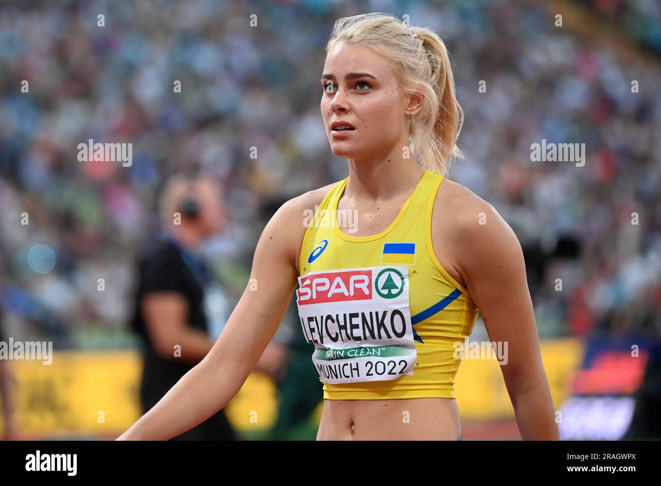 Yuliya Levchenko (Ucraina). Donne High Jump. Campionato europeo di Monaco 2022 Foto Stock