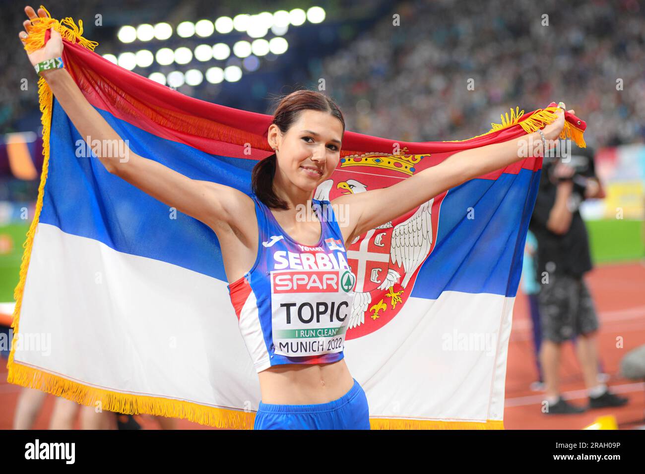 Argomento Angelina (Serbia). High Jump medaglia di bronzo. Campionato europeo di Monaco 2022 Foto Stock