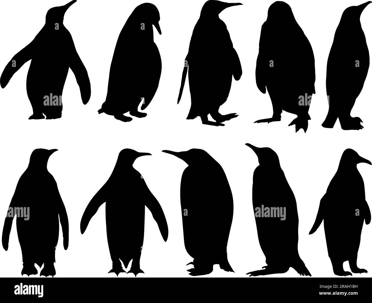 Set di silhouette dei pinguini Illustrazione Vettoriale