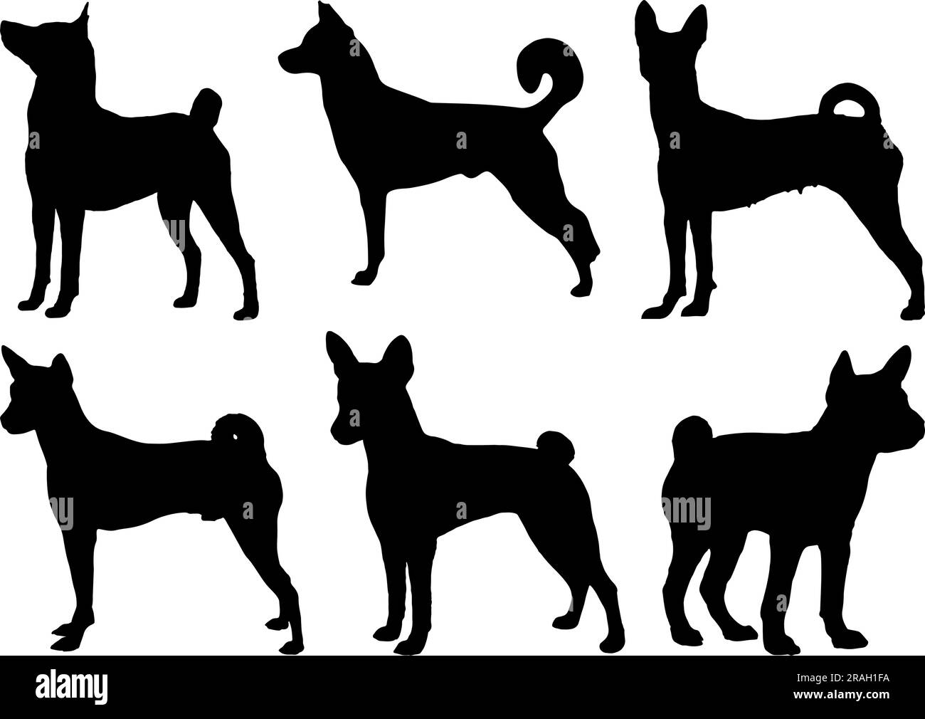 Set di silhouette per cani basenji Illustrazione Vettoriale