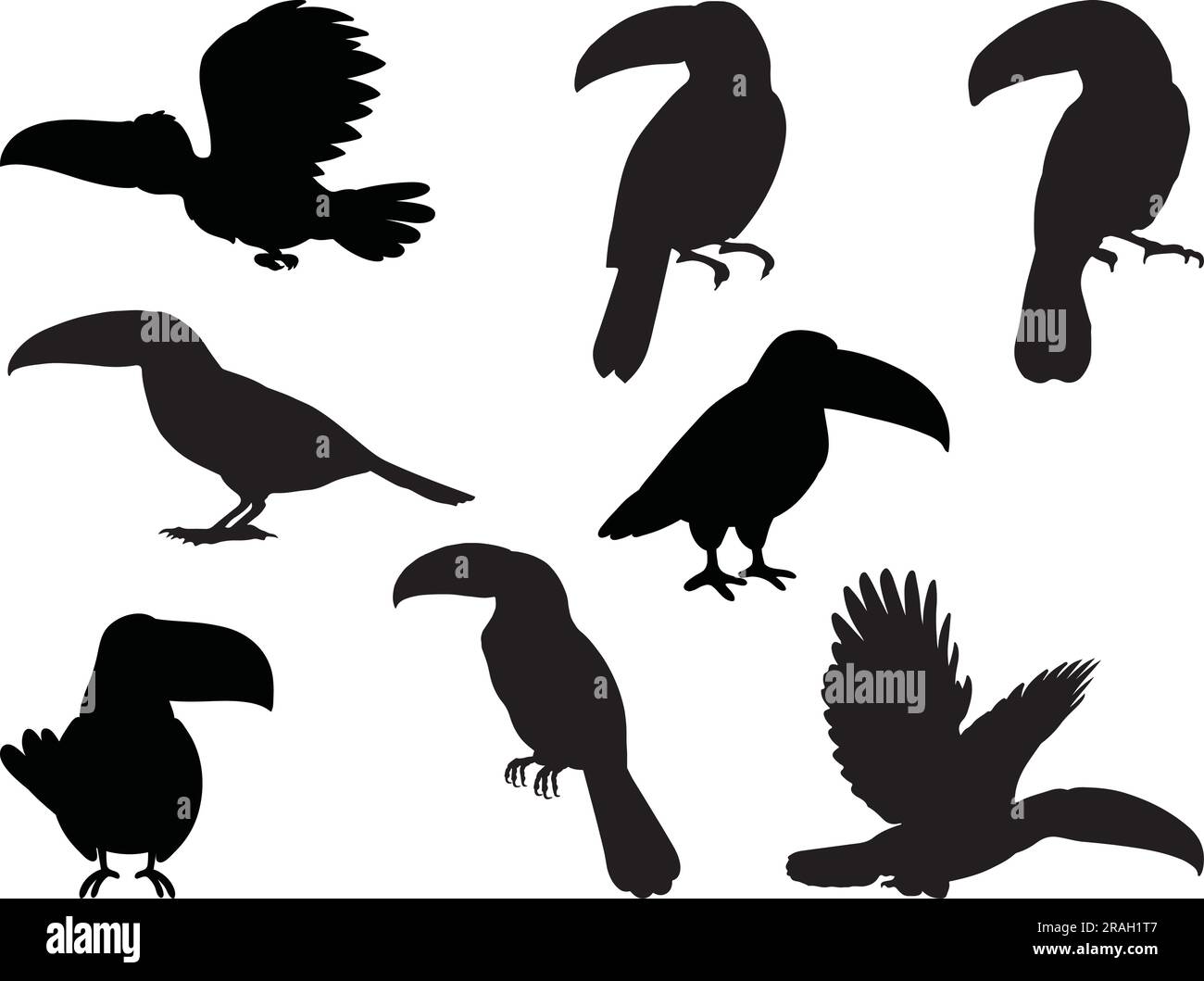 Set di silhouette Toucan Bird Illustrazione Vettoriale