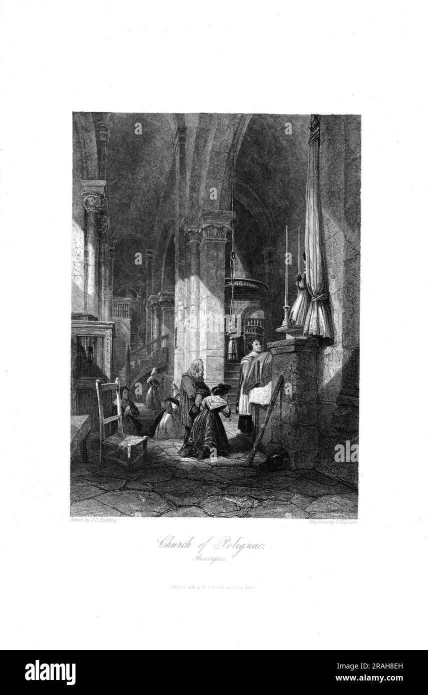 Chiesa di Polignac disegnata da James Duffield Harding (1798-1863) e incisa da T. Higham per «The Tourist in France», The Landscape Annual for 1834 Foto Stock