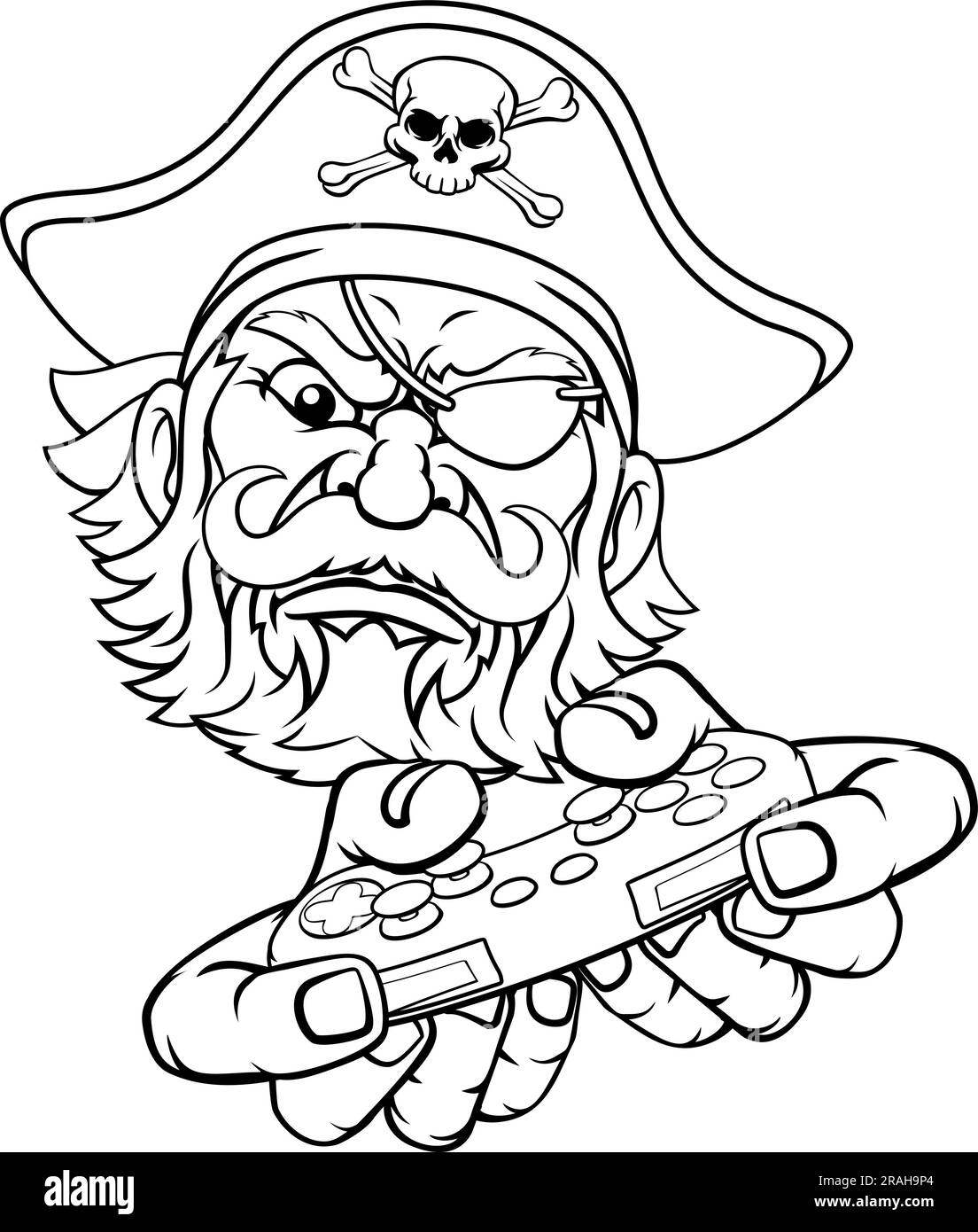 Controller di gioco di video pirata del giocatore Mascot Cartoon Illustrazione Vettoriale