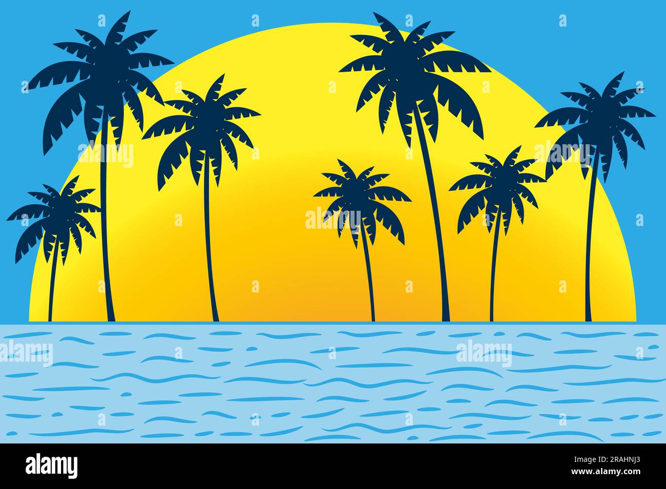 Vibrazioni estive - poster di viaggio d'epoca con palme su sole ardente e onde oceaniche - completamente modificabile per i propri disegni Foto Stock