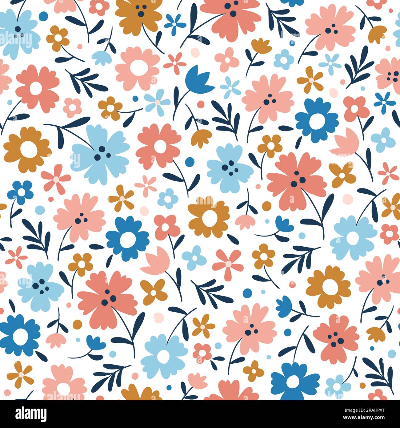 Fiori di stagione senza cuciture. Ripeti il motivo con fiori adorabili su sfondo bianco. Design quadrato. Illustrazione vettoriale. Illustrazione Vettoriale