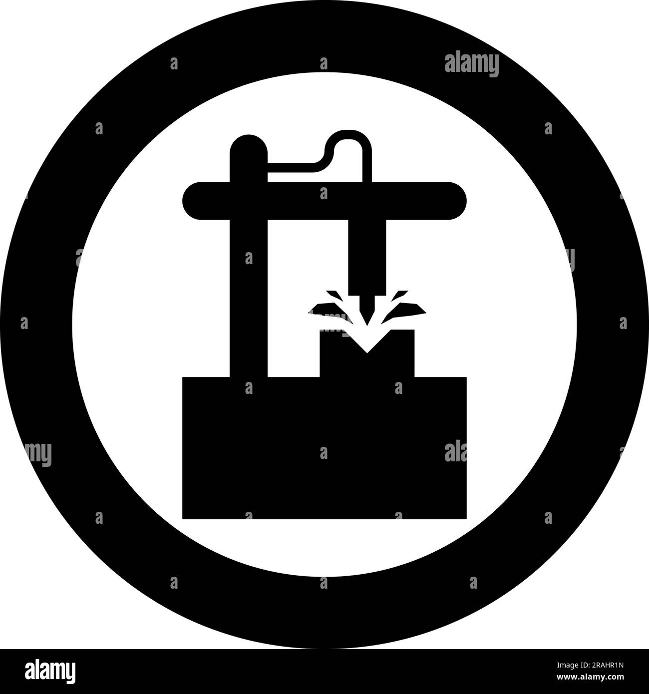 Tecnologia di fresatura 3D CNC icona concetto automatizzata in cerchio rotondo colore nero illustrazione vettoriale immagine contorno solido semplice Illustrazione Vettoriale