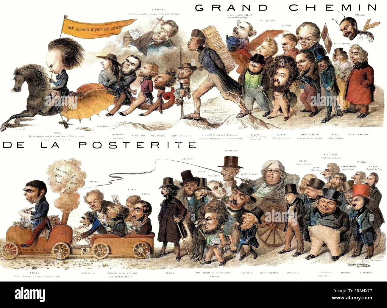 Les Littérateurs les Plus remarquables de l'époque actuelle - Grand chemin de la posterite : (Victor Hugo, Theophile Gautier, Cassagnac, Francis Wey, Alphonse Lamartine, Paul Foucher, Eugene sue, Alexandre Dumas, Frédéric Soulié, honore de Balzac, Alfred de Vigny, Gozlan, Viennet, G. et C. Delavigne, Méry, Monsieur et Madame Ancelot, A. Karr, Scribe, Mélesville, Bayard, Pierre-Francois-Adolphe Carmouche, Dupin, Rozico, Lauzanne, Duvert, Masson, P. de Kock, Rochefort, Du Mersan, Varin dit Musard, Marié, G. Planche, Rolle, Guinot (Pierre Durand), Brifaut, Alb. Clerc, Desnoyers, Albéric secondo, Foto Stock