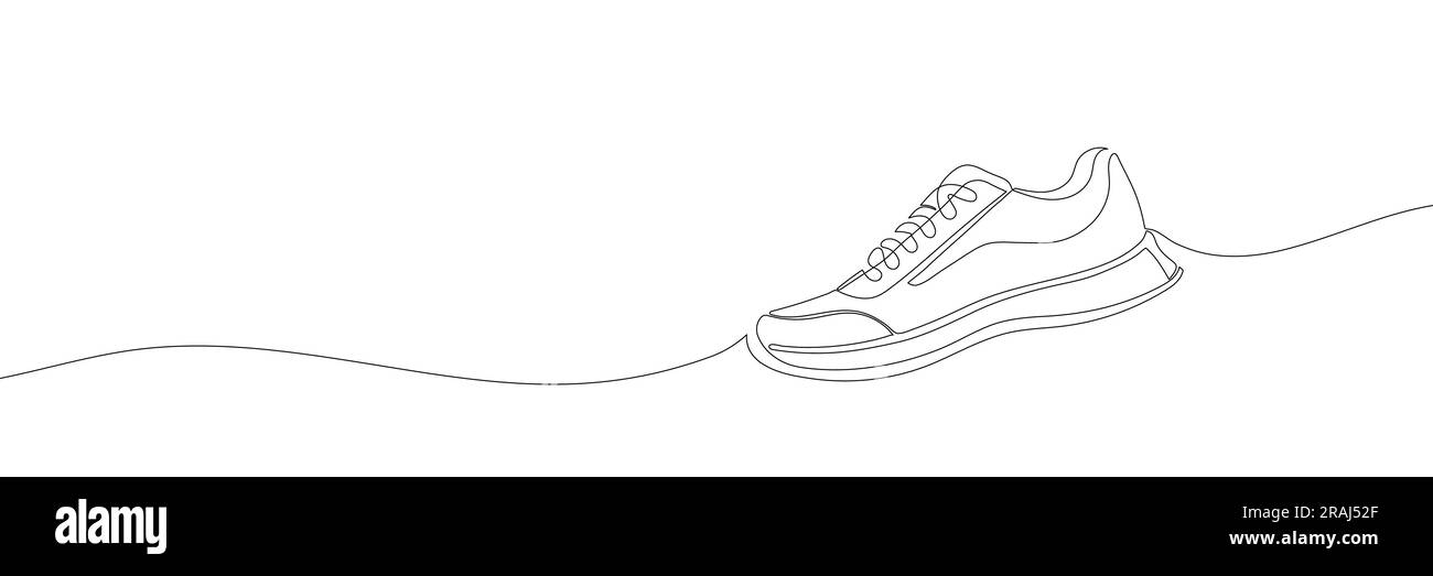 le sneakers sono disegnate con una linea. Scarpe sportive in stile lineare. una linea continua Illustrazione Vettoriale