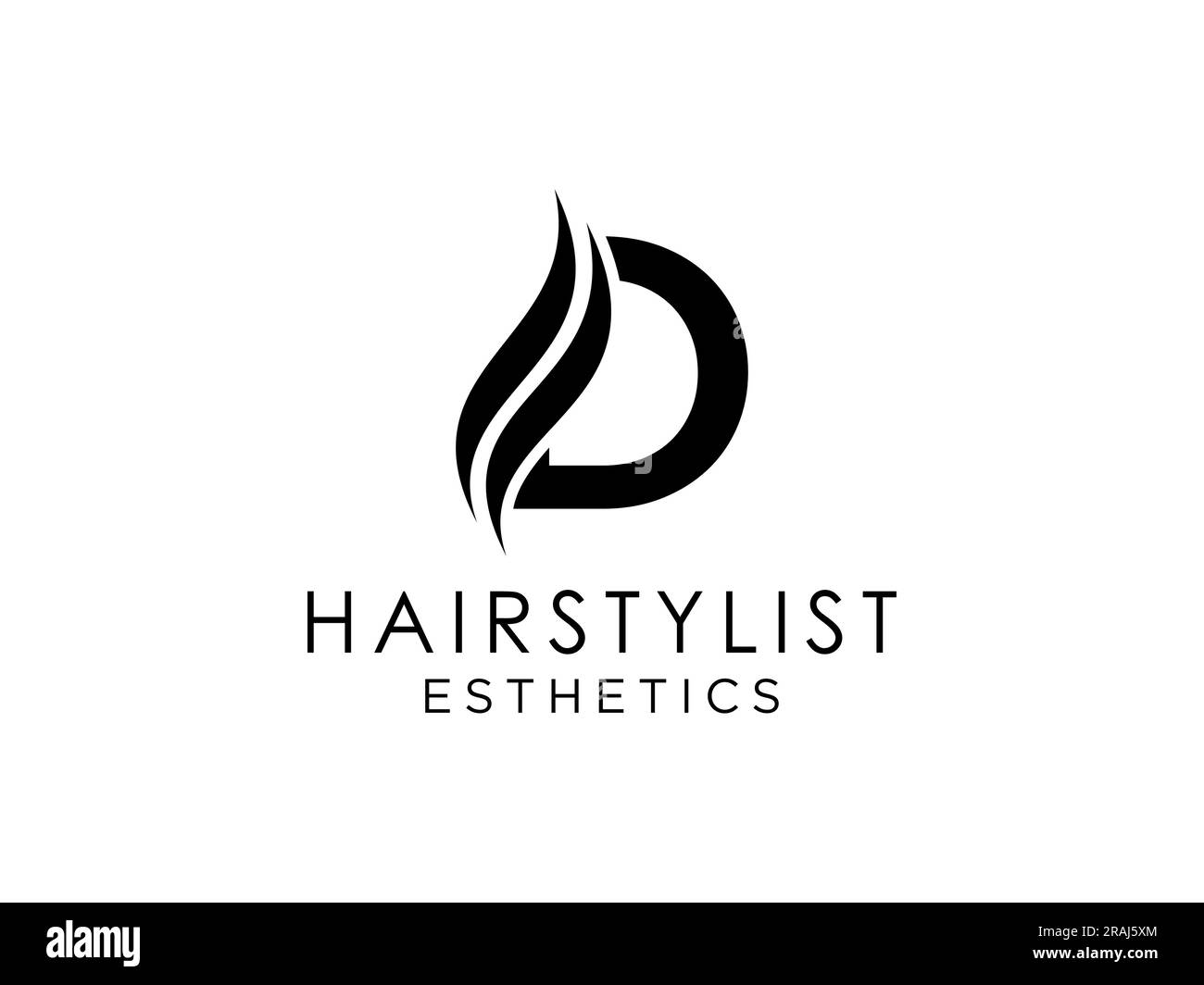 Logo astratto Black Hair Wave lettera D isolato su sfondo bianco. Elemento modello disegno logo Flat Vector. Illustrazione Vettoriale