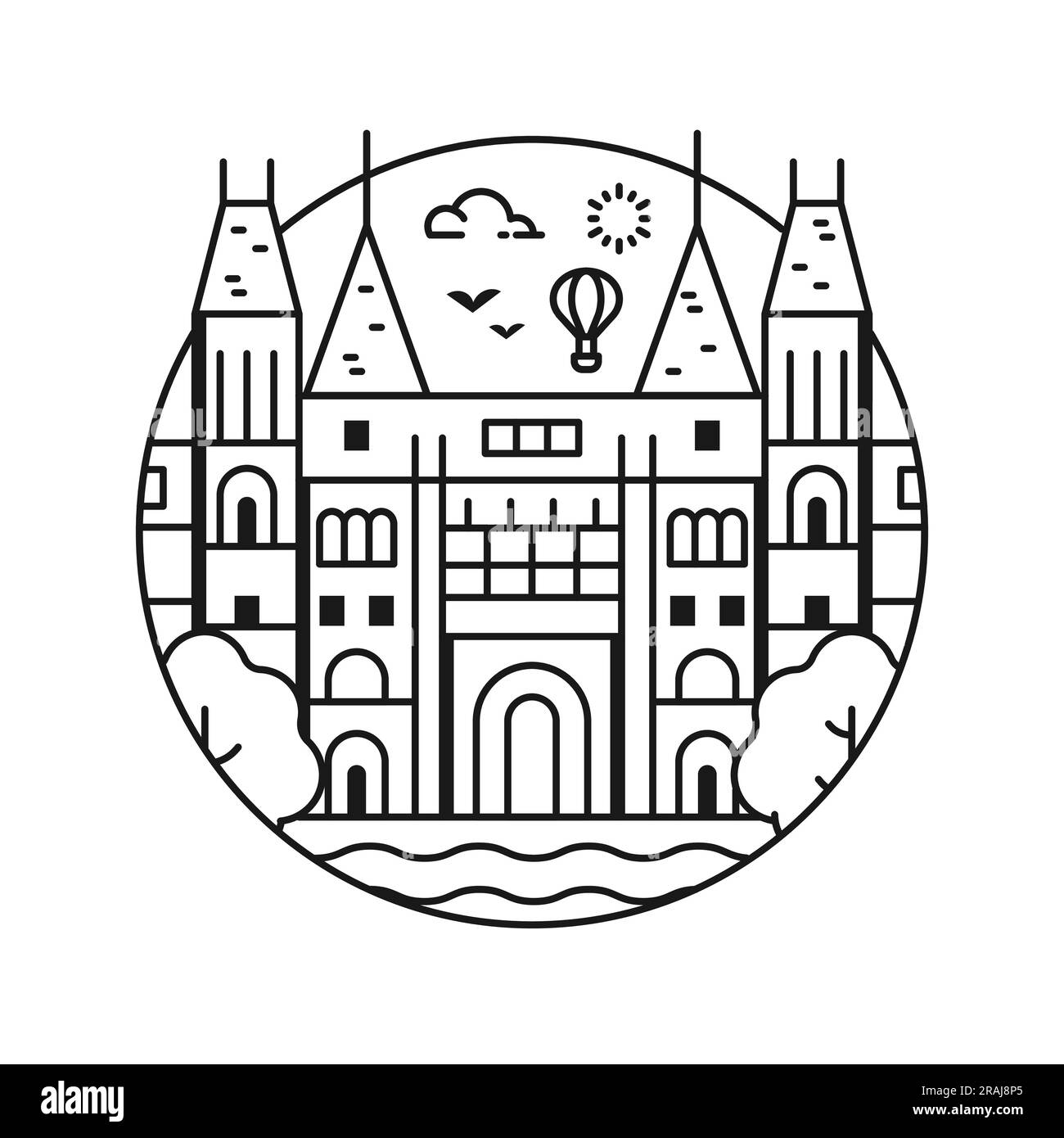 Viaggia sull'icona circolare di Amsterdam con il Museo Lineart Illustrazione Vettoriale