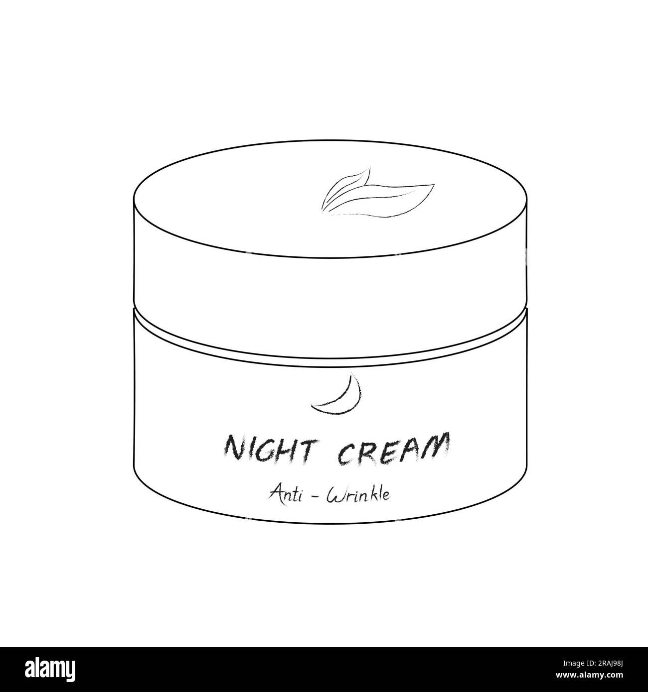 Vettoriale con contorno piatto crema notte. Illustrazione di un articolo per la cura della pelle in bianco e nero in stile doodle. Icona del prodotto cosmetico. Illustrazione Vettoriale