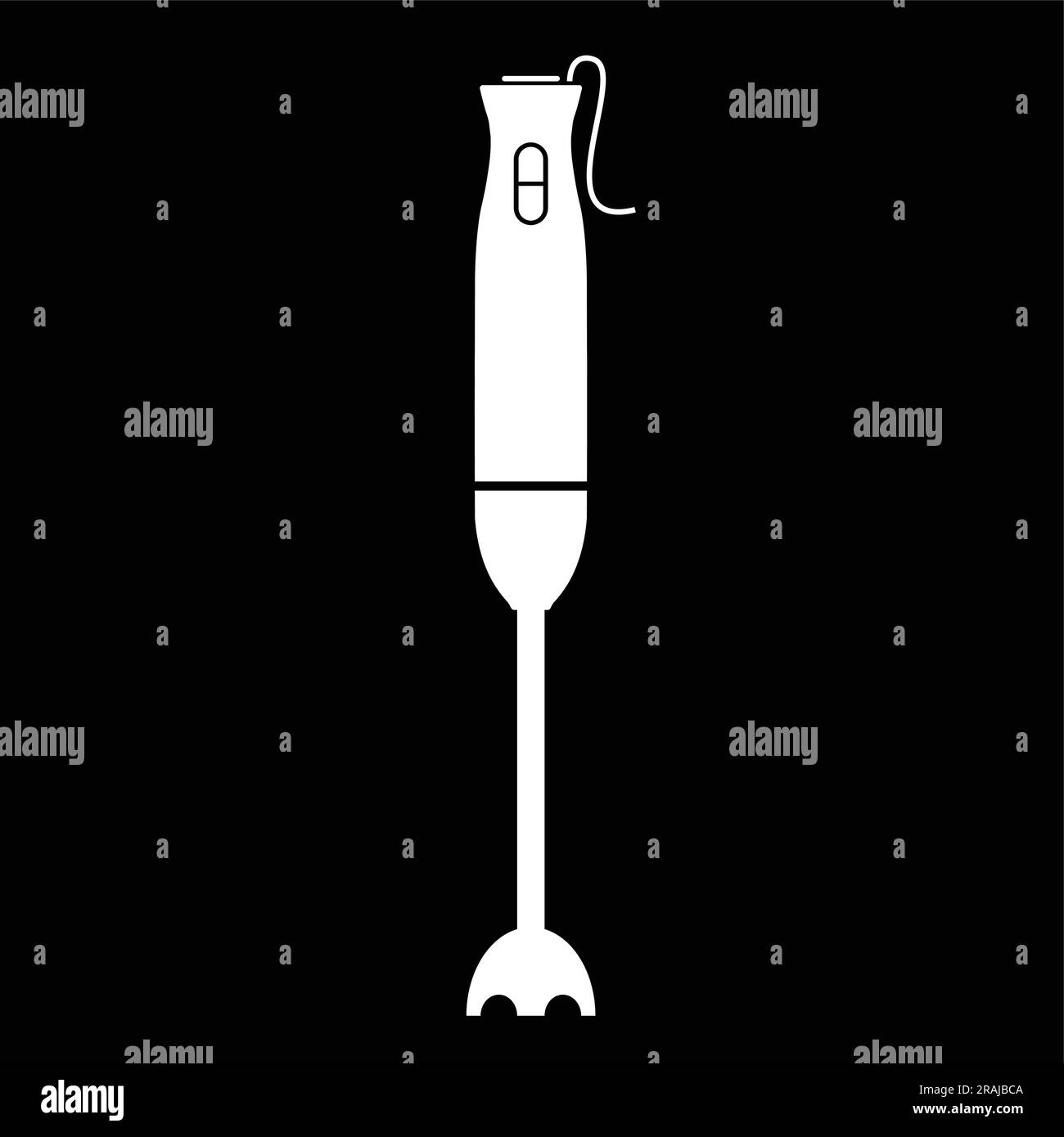 Frullatore a immersione con silhouette piatta vettoriale su sfondo nero. Icona degli utensili silhouette. Articolo in bianco e nero per il concetto di cucina, dispositivi per la cucina, elettrodomestici Illustrazione Vettoriale