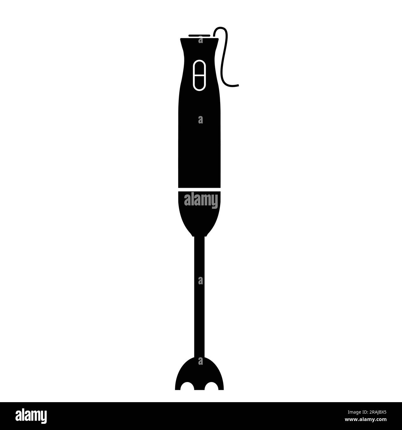 Frullatore a immersione con silhouette piatta vettoriale su sfondo bianco. Icona degli utensili silhouette. Articolo in bianco e nero per il concetto di cucina, dispositivi per la cucina, elettrodomestici Illustrazione Vettoriale