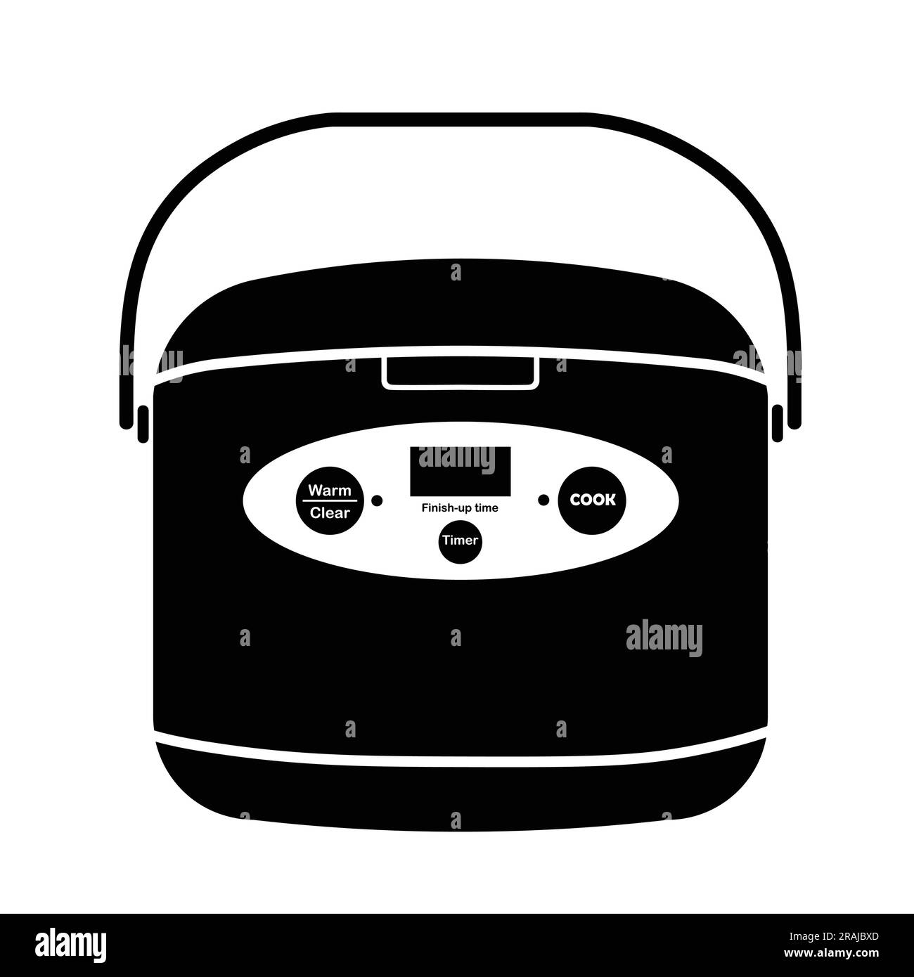 Cuoci riso elettrico con silhouette piatta vettoriale su sfondo bianco. Icona degli utensili silhouette. Articolo in bianco e nero per il concetto di cucina, dispositivi da cucina Illustrazione Vettoriale