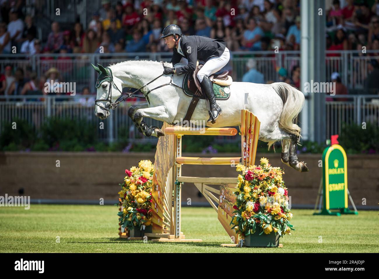 Rupert Winkelmann gareggia nel Rolex Pan American Grand Prix a Spruce Meadows a Calgary, Canada, il 1 luglio 2023. Foto Stock