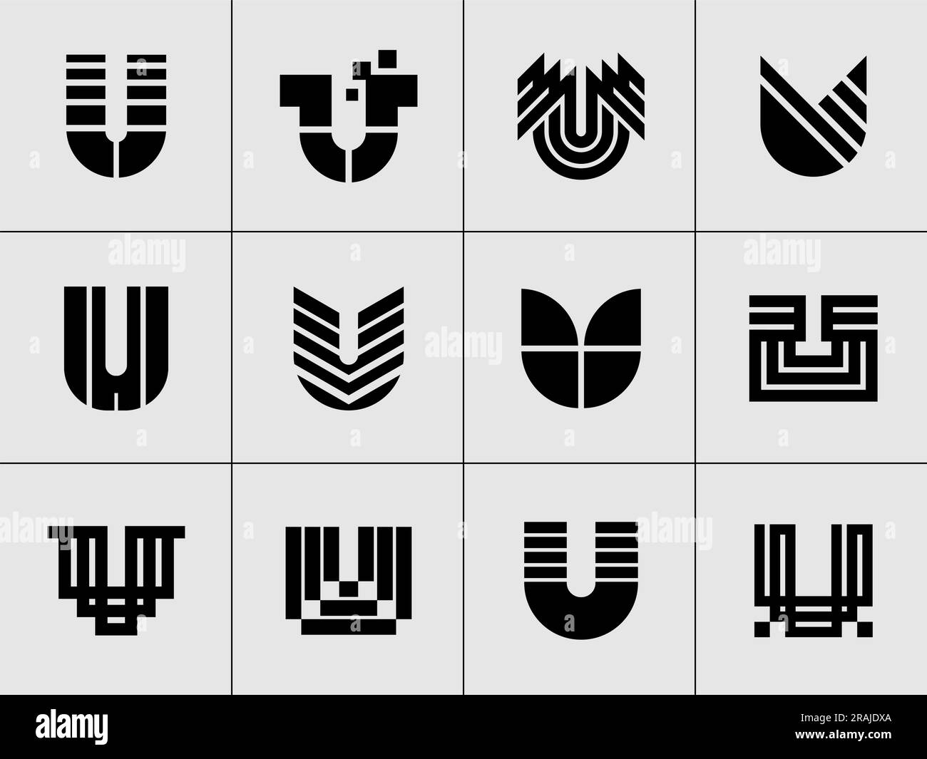 Linea minimalista, design con logo U iniziale astratto. Logo lettera U dell'azienda tecnologica Illustrazione Vettoriale