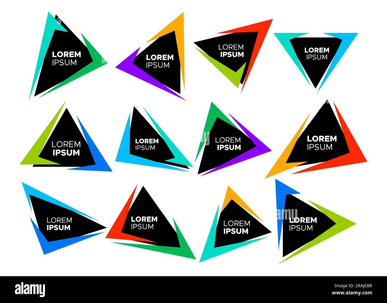 Logo con bordo a triangolo astratto e linea colorata. Set di bordi triangolari semplici. Illustrazione Vettoriale