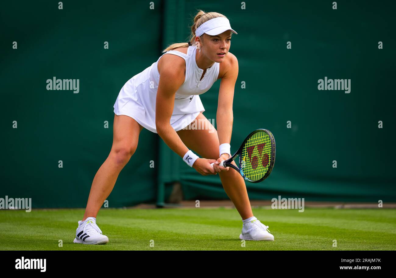 Katie Swan di Gran Bretagna durante i Campionati di Wimbledon 2023 il 3 luglio 2023 all'All England Lawn Tennis & Croquet Club di Wimbledon, Inghilterra Foto Stock