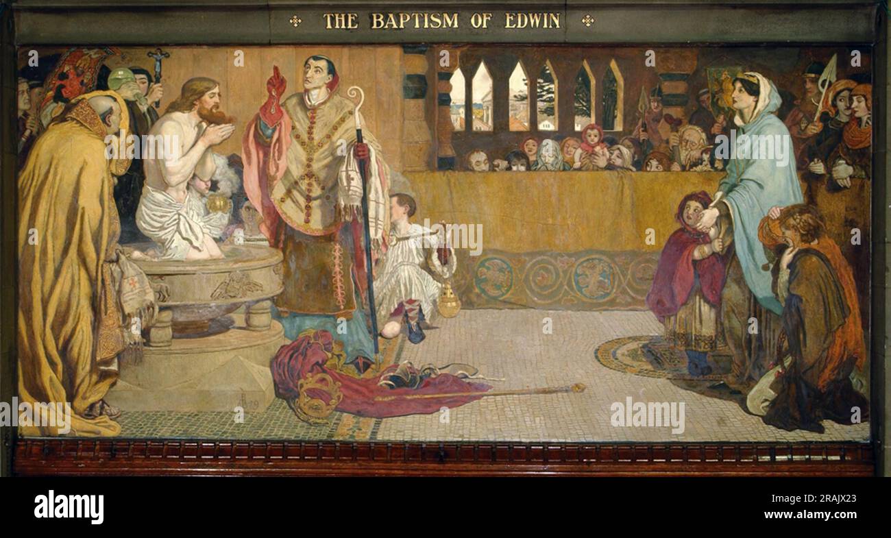 Cartone animato per il Battesimo di Edwin (c.585-633) Re di Northumbria e Deira 1891 di Ford Madox Brown Foto Stock