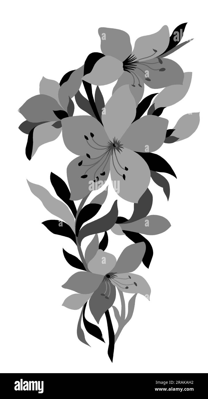 Un bellissimo design floreale astratto con fiori e foglie colorate e alla moda. Fiori fantasia, Foto Stock